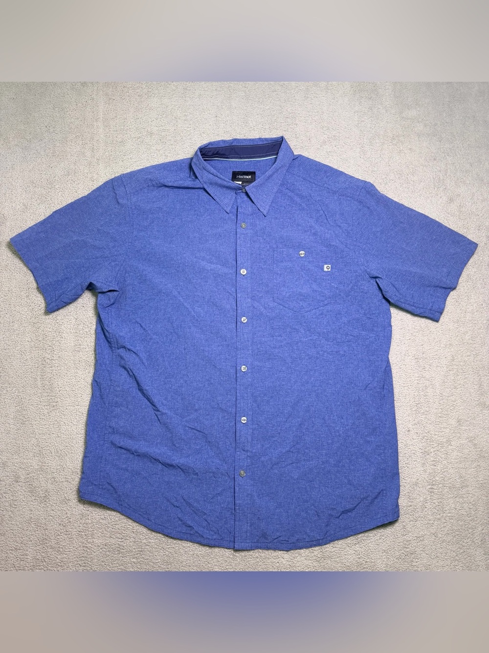 Marmot Button Down Shirt Mens XL Blue Short Sleeve Gorpcore Hiking Outerwear